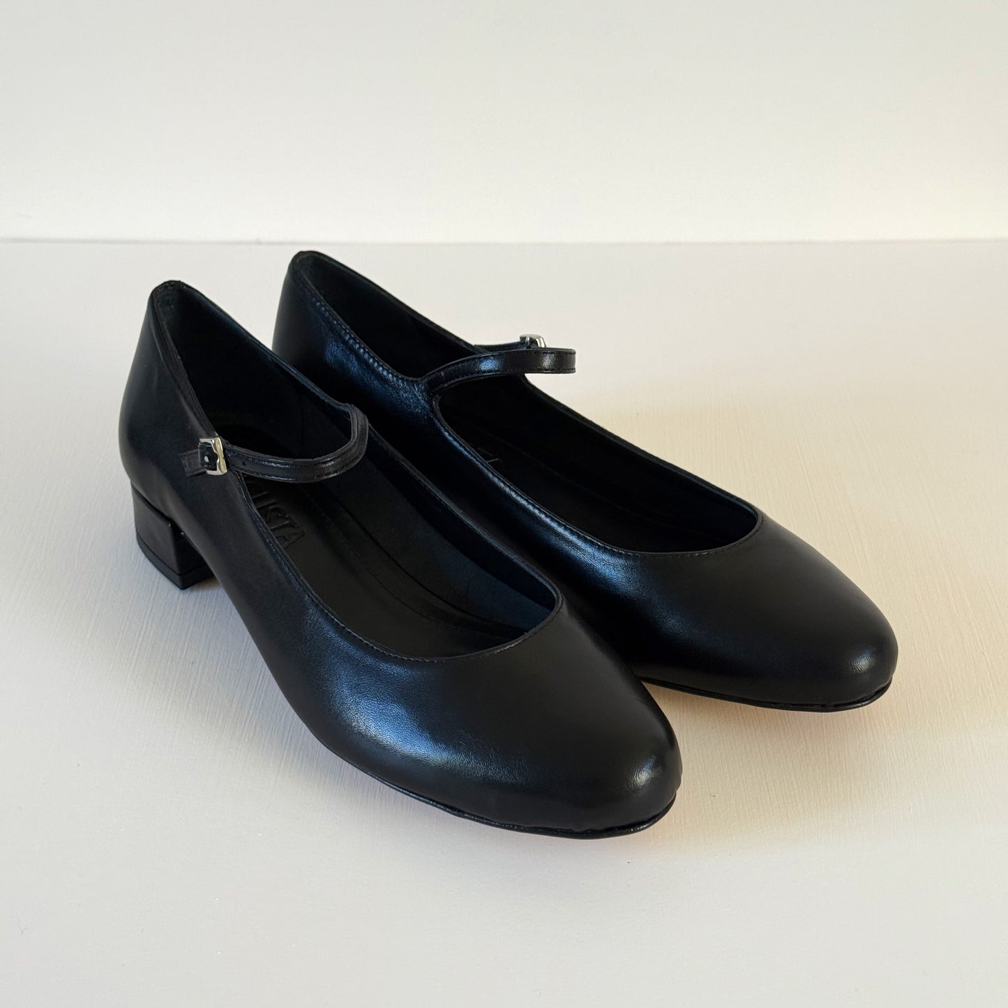 Emilia Mary Janes in Black Leather