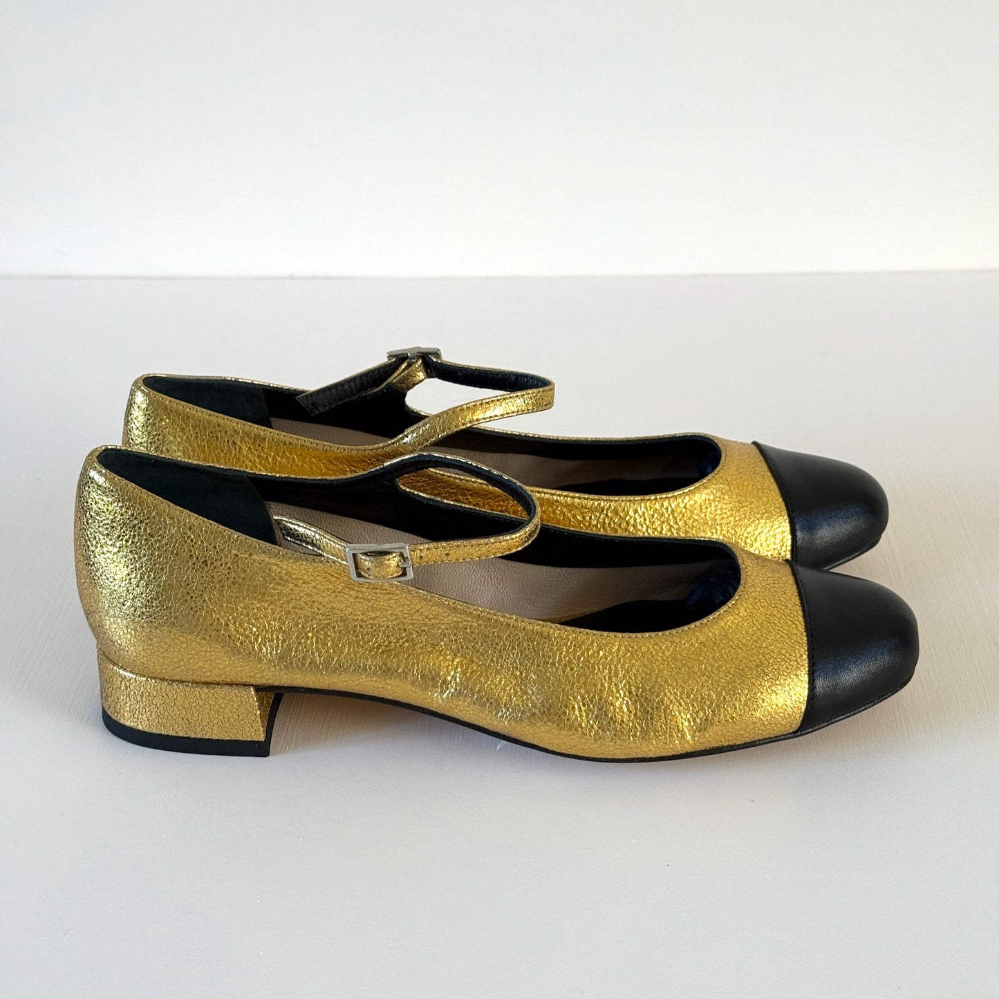 Lola Mary Janes in Gold Leather