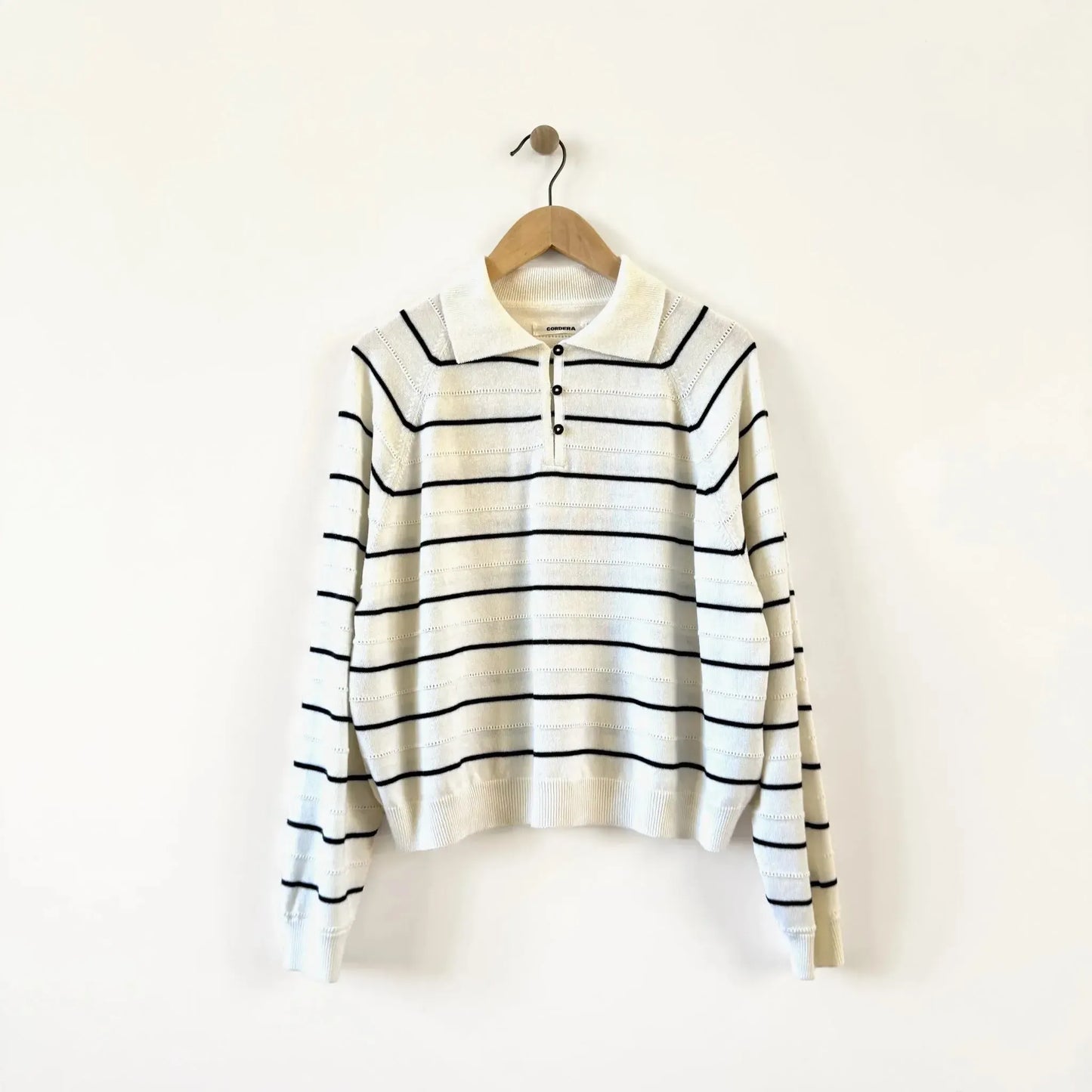 Merino Wool Striped Polo in White-Sweater-Cordera-eugenienewport