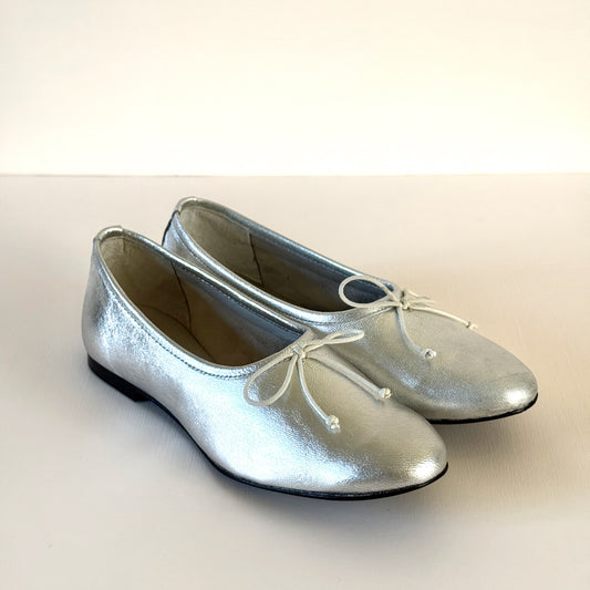 Ava Ballet Flats in Silver Leather
