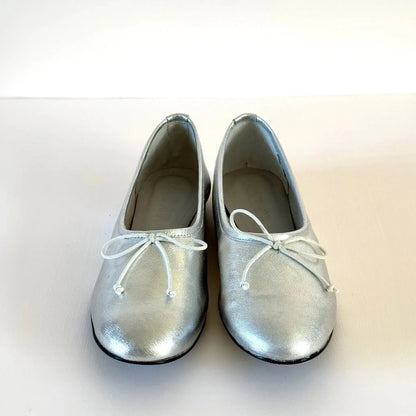 Ava Ballet Flats in Silver Leather-Shoes-Augusta-eugenienewport