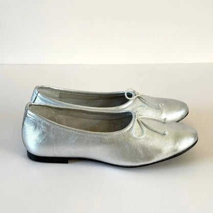 Ava Ballet Flats in Silver Leather-Shoes-Augusta-eugenienewport