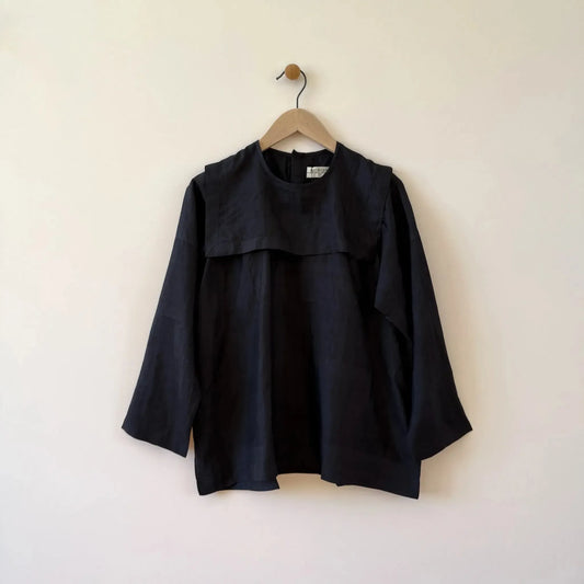 Back Button Sailor Blouse in Black-Top-Bunon-eugenienewport