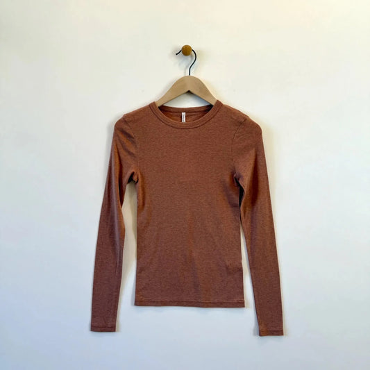 Cotton/Silk Basic Long Sleeve T-shirt in Tan-T-Shirt-Babaco-eugenienewport