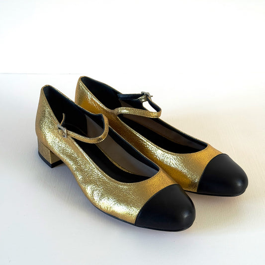 Lola Mary Janes in Gold Leather